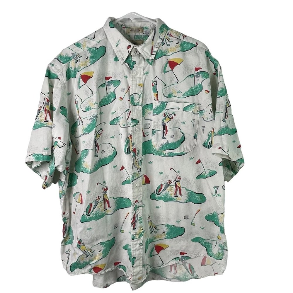 Cotton Brothers Vintage Shirt Golf Golfer Dad Button Down Size XL Flaw